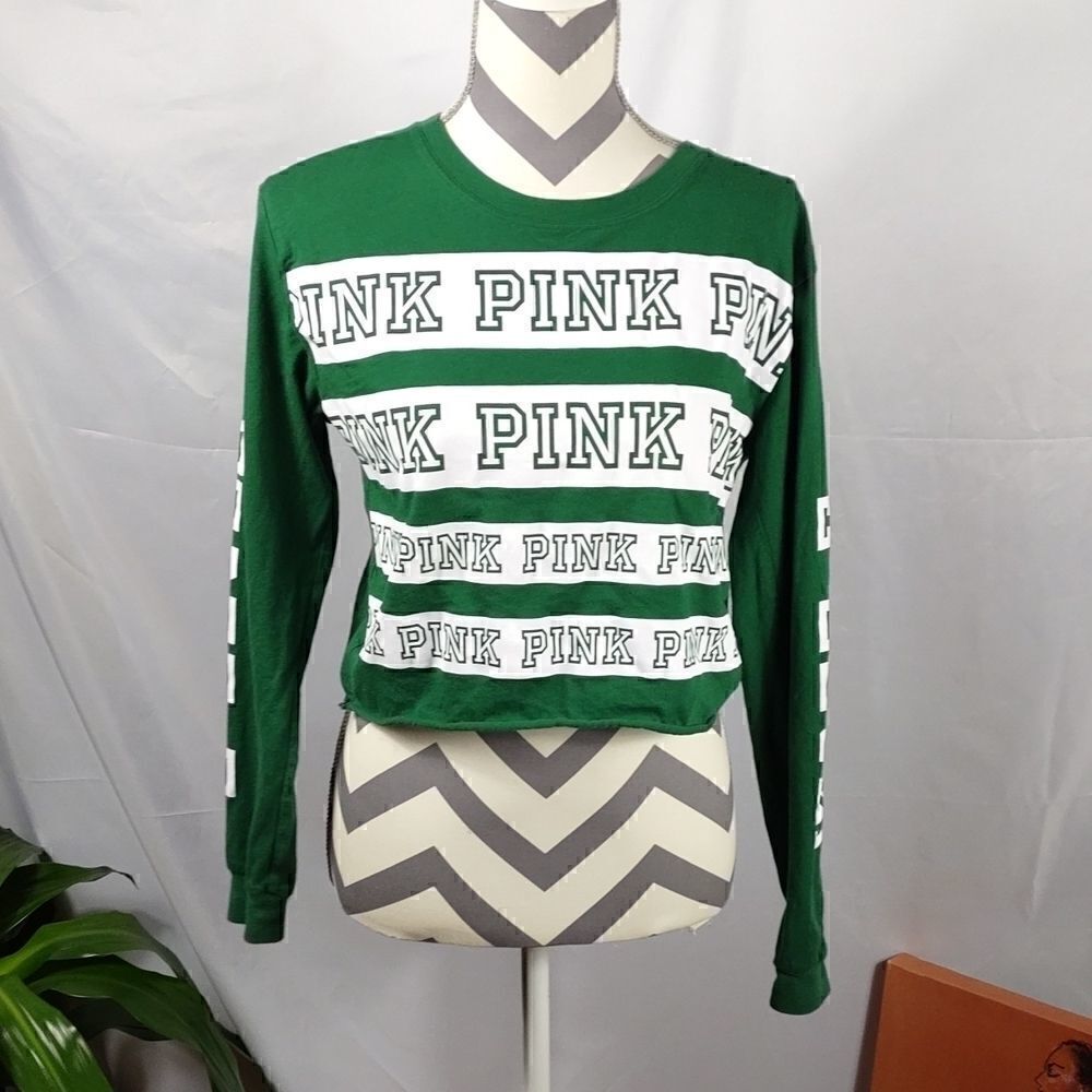 Pink Victoria's Secret Green Cropped Tee